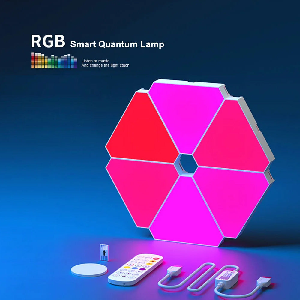 Luz LED RGB Quantum - Para Parede, Triangular, Sincronização com Música, Controlo por App e Voz Luz LED RGB Quantum - Para Parede, Triangular, Sincronização com Música, Controlo por App e Voz